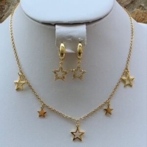 Golden Star Studded Necklace and Earrings Set