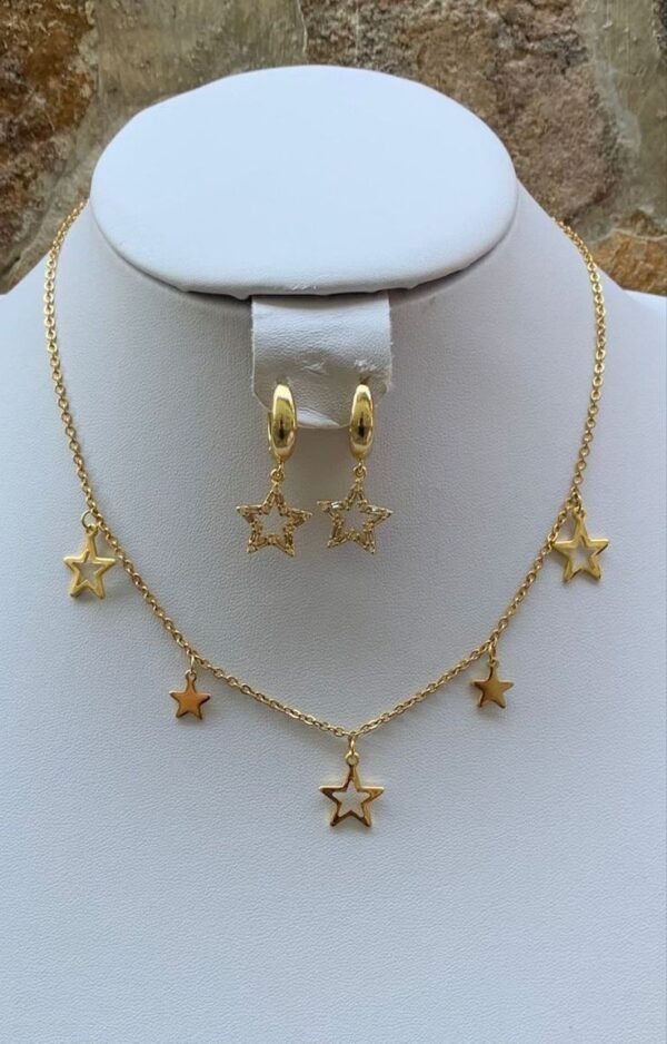 Golden Star Studded Necklace and Earrings Set