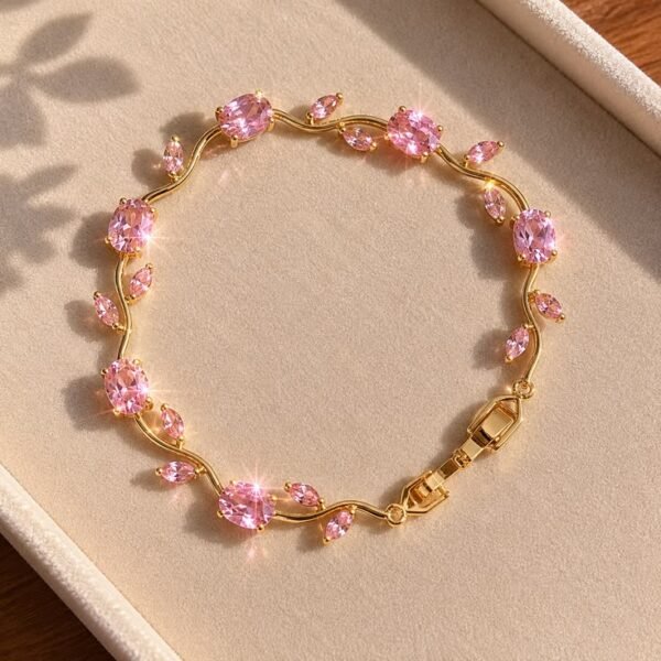 Pink AD Embedded 12K Gold Bracelet